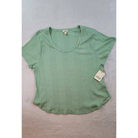 Tag Tops - Ana New With Tag Soft Green Ribbed Tshirt Scoop Neck Granny Cottage Core XXL 2XL